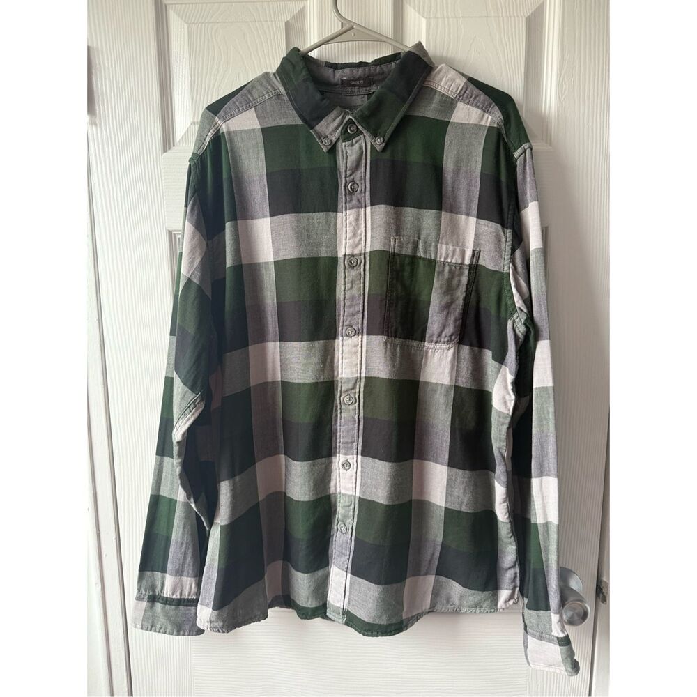 Eddie Bauer Mens XL Green Black Plaid Flannel Button Down Long Sleeve